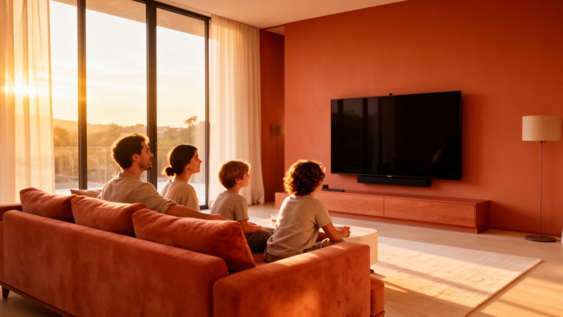 Family relaxing together at home in the evening